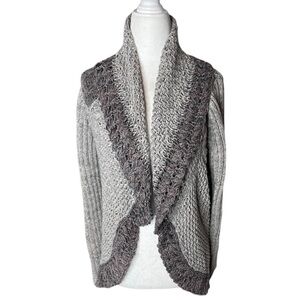 Cabi Chunky Knit Shadow Circle Gray Open Cardigan Sweater grey Cotton Sz Medium